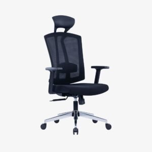 CH-267ALP Chrome Base Color: black mesh back fabric seat Chair Size: L540*D480*Hs450(+10)*Ha640(+10)*Hb1140(+10) Packing: 720*330*620 1pc/ctn DESCRIPTION 1: High back chair with fixed headrest. 2:Black nylon frame with glass fiber frame 3:Adjustable lumbar support 4: Mouled foam cushion, without seat cover 5:PU top with up and down adjustable armrest 6:Three position lock mechanism 7:#100 black gaslift 8:Chrome base #340 9:060mm PU black casters office chair in dubai uae