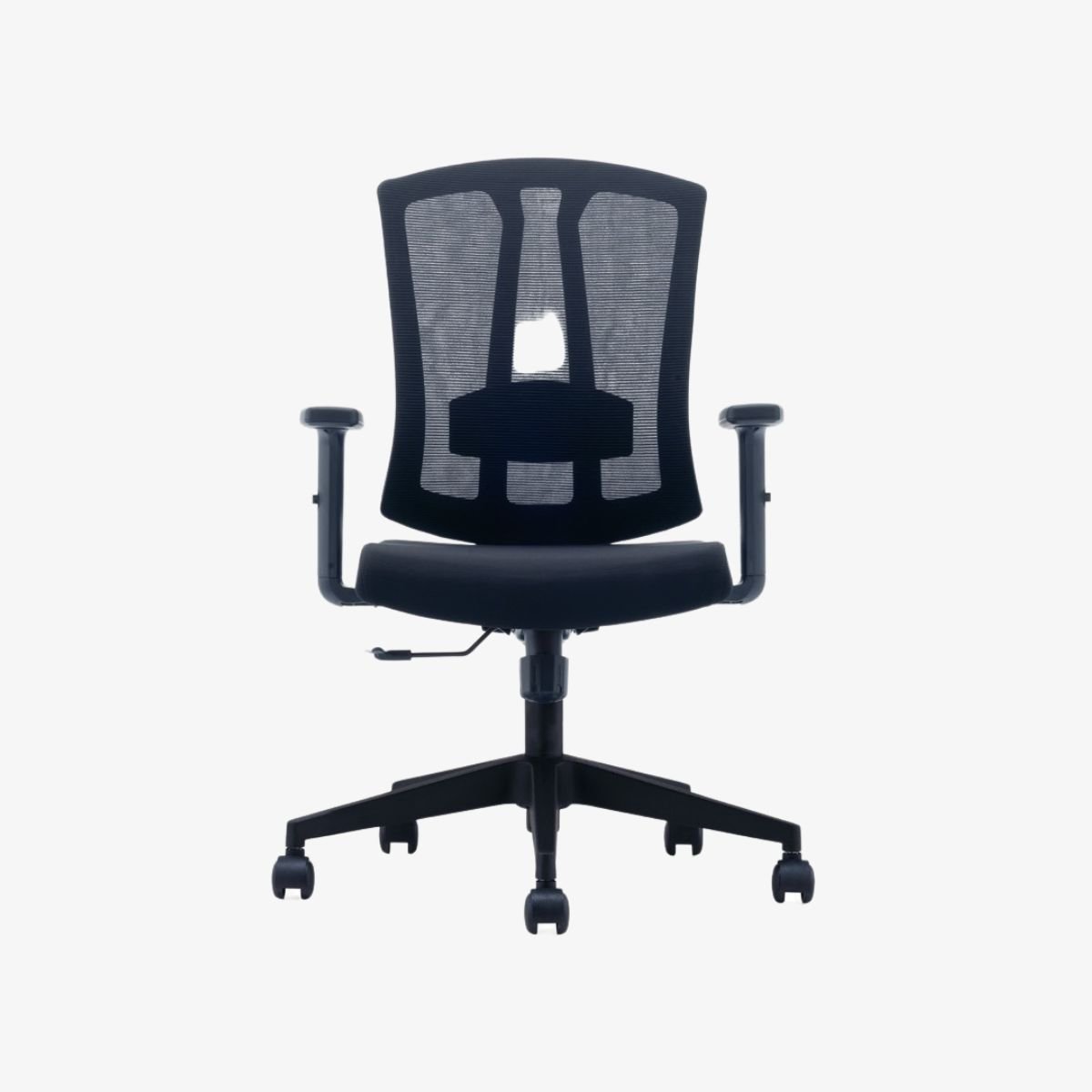 CH-267B-NL Color: Black Frame Black Mesh Black Fabric Chair Size: L540*D480*Hs450(+10)*Ha640(+10)*Hb980(+10) | Packing: 720*330*620 1pc/ctn DESCRIPTION 1:Black nylon frame with glass fiber frame 2: Adjustable lumbar support 3: Mouled foam cushion, without seat cover 4:PU top with up and down adjustable armrest 5: Simple position lock mechanism 6:#100 black gaslift 7:Nylon base #340 8:060mm PU black casters ofiice chair in dubai UAE