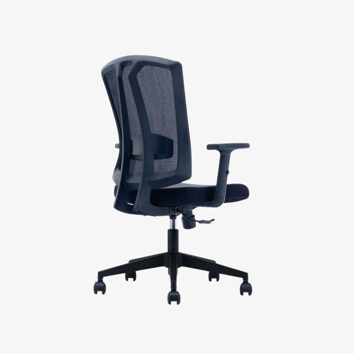CH-267B-NL Color: Black Frame Black Mesh Black Fabric Chair Size: L540*D480*Hs450(+10)*Ha640(+10)*Hb980(+10) | Packing: 720*330*620 1pc/ctn DESCRIPTION 1:Black nylon frame with glass fiber frame 2: Adjustable lumbar support 3: Mouled foam cushion, without seat cover 4:PU top with up and down adjustable armrest 5: Simple position lock mechanism 6:#100 black gaslift 7:Nylon base #340 8:060mm PU black casters ofiice chair in dubai UAE